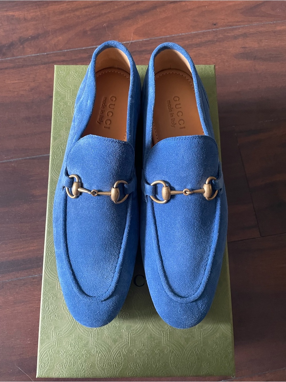 Gucci Blue Suede Horsebit Loafers